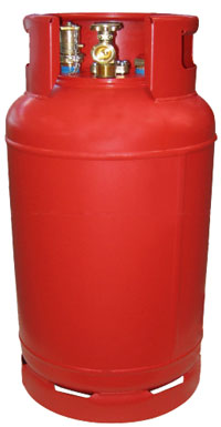 Stahl-Tankflasche rot 36 L / 14 kg - zum Schließen ins Bild klicken